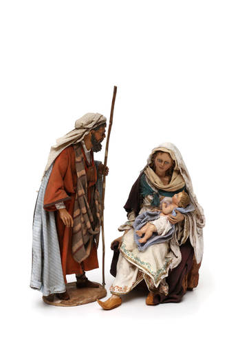 Gruppo Natività In Legno D'acero 'Natia' Patinato Bicolore - Artigianato Val Gardena, Altezza 8 Cm, Made In Italy