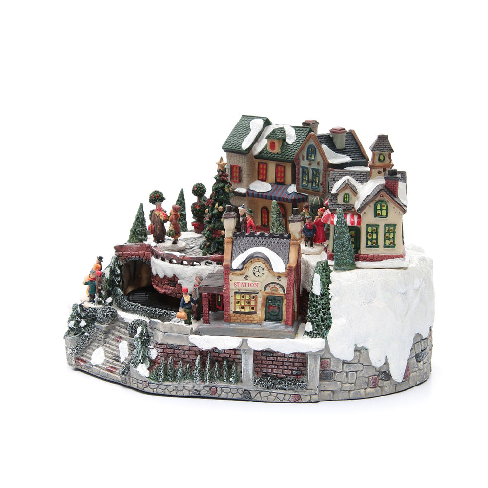 christmas village and train set