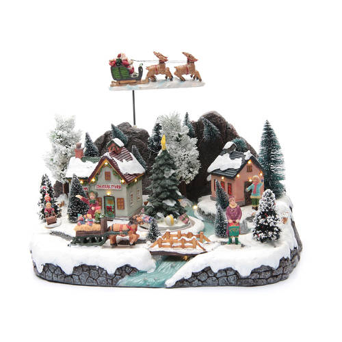 Maison De Noël Lotti Village Avec Scène Traîneau Et LED - H 23 Cm