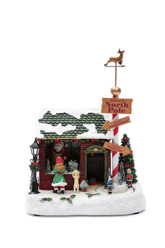 Lighted Christmas village with Santa, rotating elves and | online sales