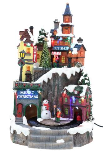 Christmas village with toy shop animated lights music | online sales on