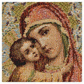 Wandteppich Gottesmutter mit Kind vor orangefarbenen Hintergrund 32x23 cm