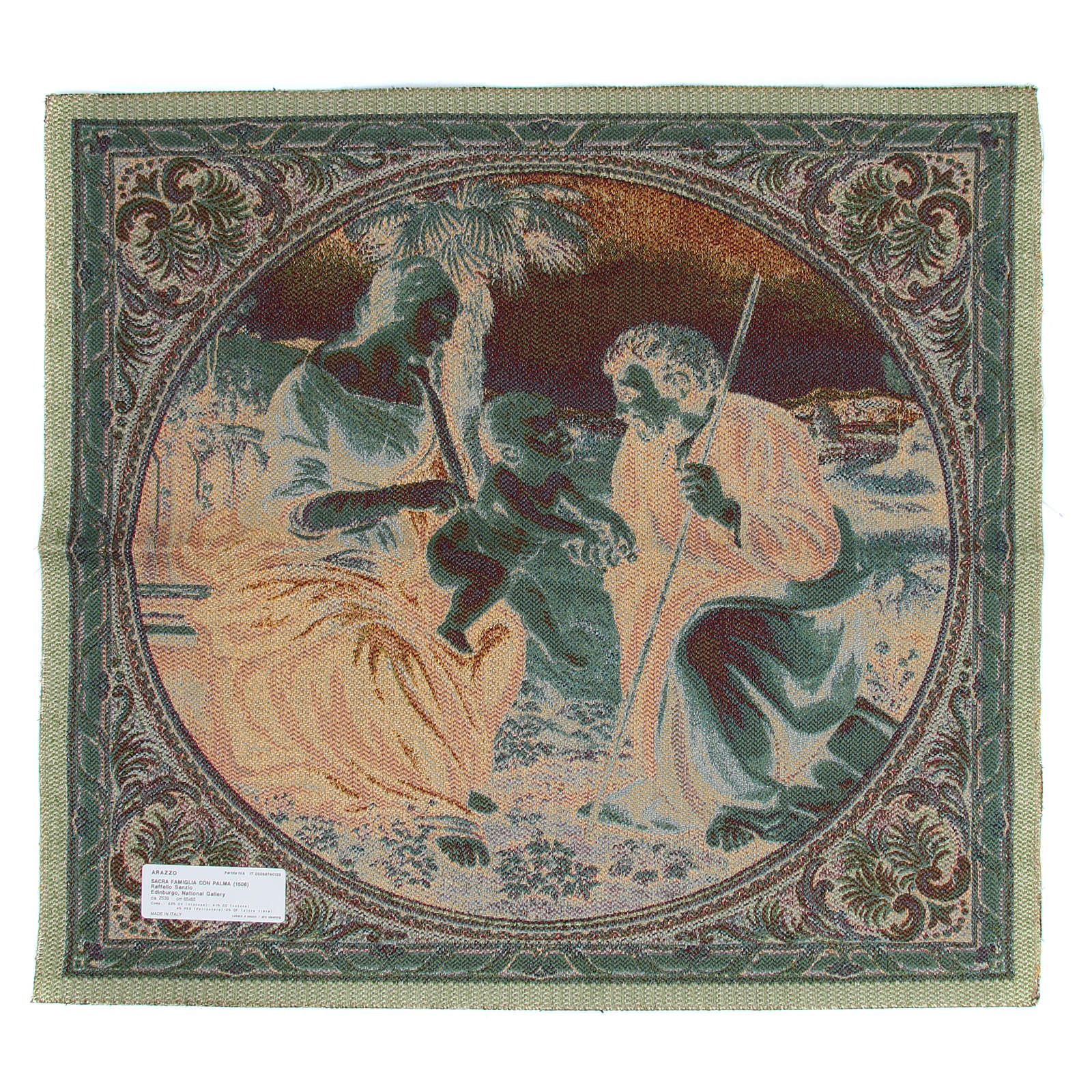 Arazzo ispirato alla Sacra Famiglia con Palma di Raffaello Sanzio cm 65x65