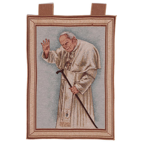 Tapiz Papa Juan Pablo II con bastón marco ganchos 50x40 cm 1
