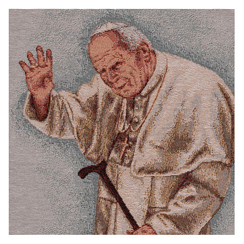 Tapeçaria Papa João Paulo II com bengala moldura ganchos 50x40 cm 2