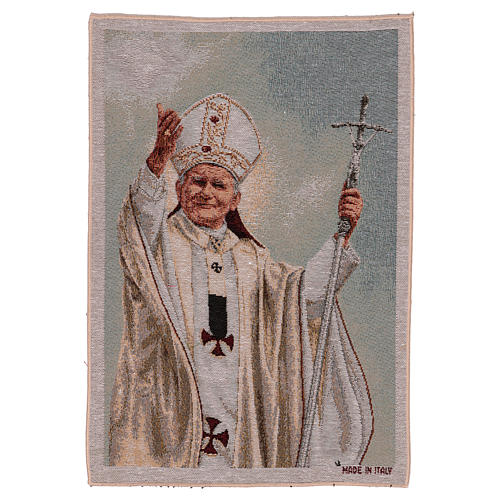 Tapeçaria Papa João Paulo II com báculo 40x30 cm 1