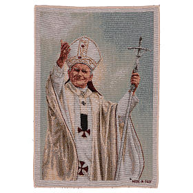 Pope John Paul II with crosier tapestry 16x12"