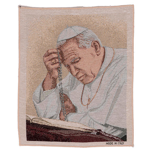 Wandteppich Papst Johannes Paul II mit Rosenkranz 40x30 cm 1