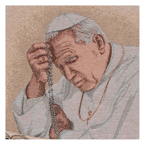 Tapisserie Pape Jean-Paul II avec chapelet 40x30 cm 2