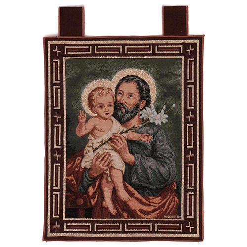 Saint Joseph with lily tapestry with frame and hooks 50x40 cm 1