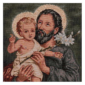 Tapisserie St Joseph avec lys bords décorés passants 50x40 cm