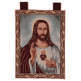Tapeçaria Sagrado Coração de Jésus com paisagem moldura ganchos 50x40 cm