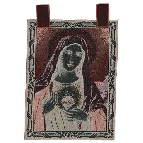 Tapiz Sagrado Corazón de María con paisaje marco ganchos 50x40 3