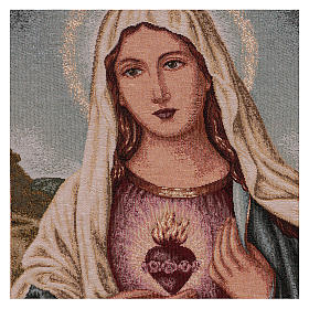 Arazzo Sacro Cuore di Maria con paesaggio cornice ganci 50x40 cm