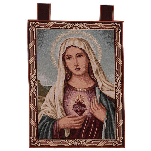 Tapeçaria Sagrado Coração de Maria com paisagem moldura ganchos 50x40 cm 1