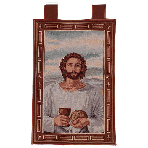 Jesus holding the chalice and bread wall tapestry with loops 23x15" 1