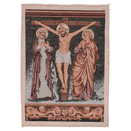 Crucifixion with Mary and John tapestry 15x11" 1