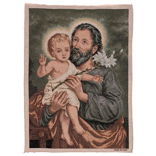 Saint Joseph and child with lily tapestry 21x15" 1