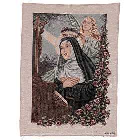 Saint Rita praying with angel tapestry 50x40 cm