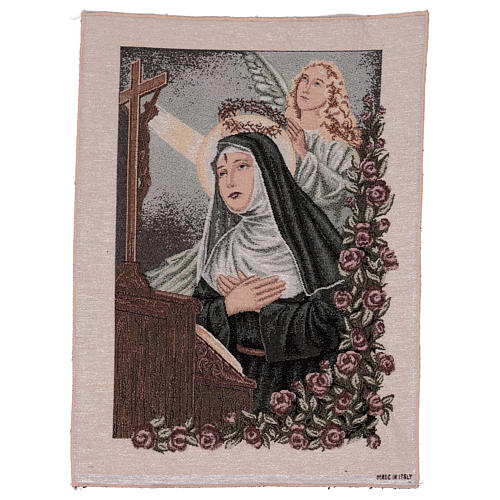 Saint Rita praying with angel tapestry 50x40 cm 1