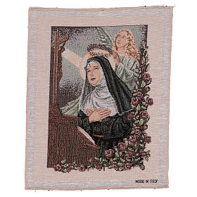 Saint Rita praying with angel tapestry 15x12"