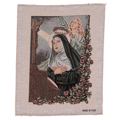 Saint Rita praying with angel tapestry 15x12" 1