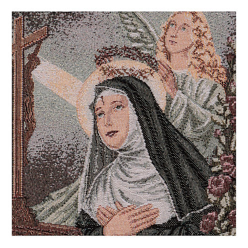Saint Rita praying with angel tapestry 15x12" 2