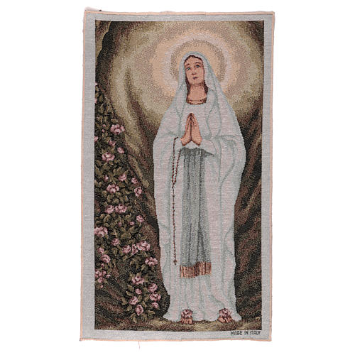 Our Lady of Lourdes with roses tapestry 20.5x16" 1