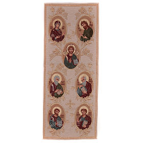 Wandteppich in goldenen Grundton Muttergottes, Johannes der Täufer, Christus, 4 Evangelisten 40x90 cm