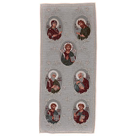 Wandteppich in silbernen Grundton Muttergottes, Johannes der Täufer, Christus, 4 Evangelisten 40x90 cm