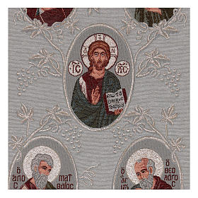 Wandteppich in silbernen Grundton Muttergottes, Johannes der Täufer, Christus, 4 Evangelisten 40x90 cm