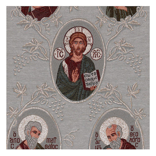 Wandteppich in silbernen Grundton Muttergottes, Johannes der Täufer, Christus, 4 Evangelisten 40x90 cm 2