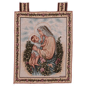 Baby Jesus stroking Our Lady tapestry with frame and hooks 50x40 cm