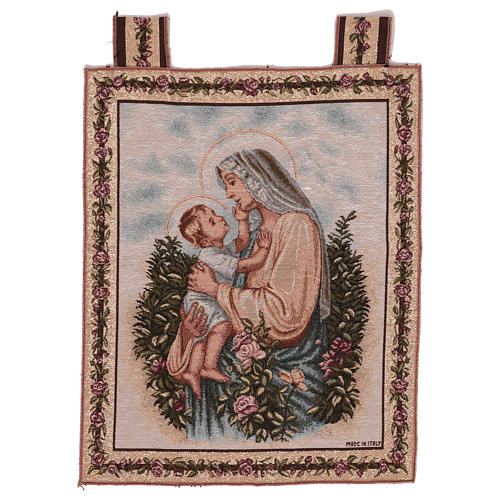 Baby Jesus stroking Our Lady tapestry with frame and hooks 50x40 cm 1