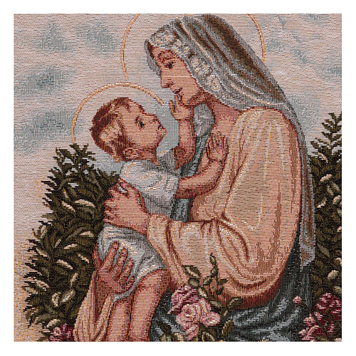 Baby Jesus stroking Our Lady tapestry with frame and hooks 50x40 cm 2