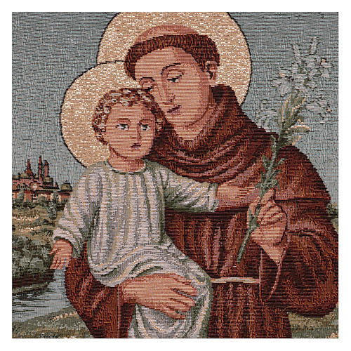 Saint Anthony of Padua with flowers tapestry with frame and hooks 50x40 cm 2