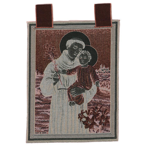 Saint Anthony of Padua with flowers wall tapestry with loops 19.5x15.5" 3