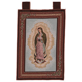 Tapiz Nuestra Señora de Guadalupe marco ganchos 60x40 cm