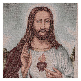 Wandteppich Heiligstes Herz Jesu und Landschaft 40x30 cm