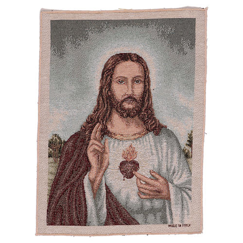 Wandteppich Heiligstes Herz Jesu und Landschaft 40x30 cm 1