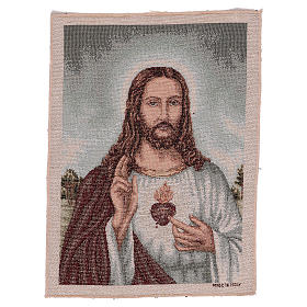 Tapiz Sagrado Corazón de Jesús con paisaje 40x30 cm