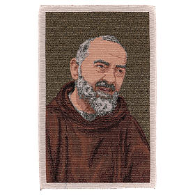 Wandteppich Pater Pio in Mönchskutte vor Goldgrund 40x30 cm