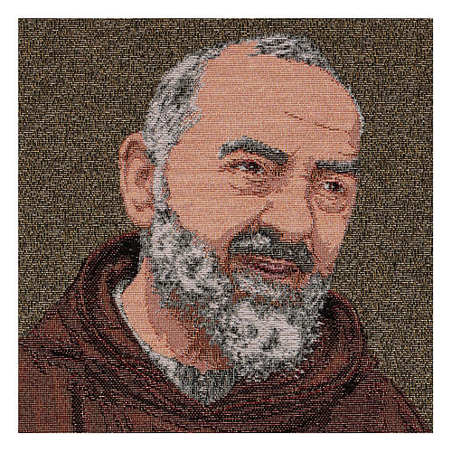Wandteppich Pater Pio in Mönchskutte vor Goldgrund 40x30 cm 2