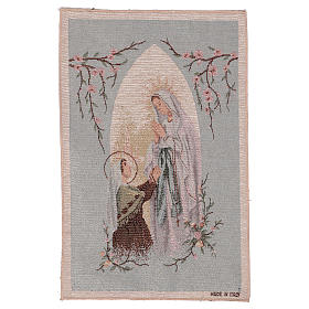 Apparition at Lourdes tapestry with light blue background 19x12"