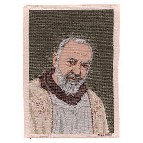 Wandteppich Pater Pio mit Stola vor Goldgrund 40x30 cm