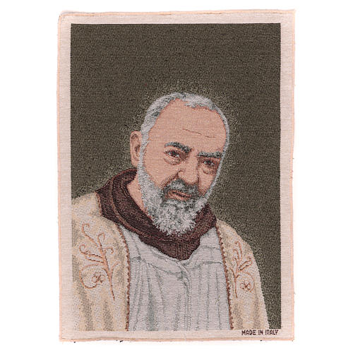 Wandteppich Pater Pio mit Stola vor Goldgrund 40x30 cm 1