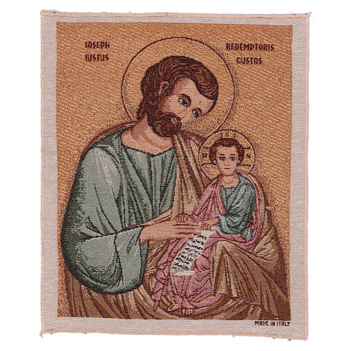 Saint Joseph in byzantine style with child tapestry 14.5x12" 1
