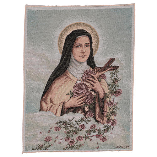 Saint Teresa of Lisieux tapestry with light blue background 50x40 cm 1