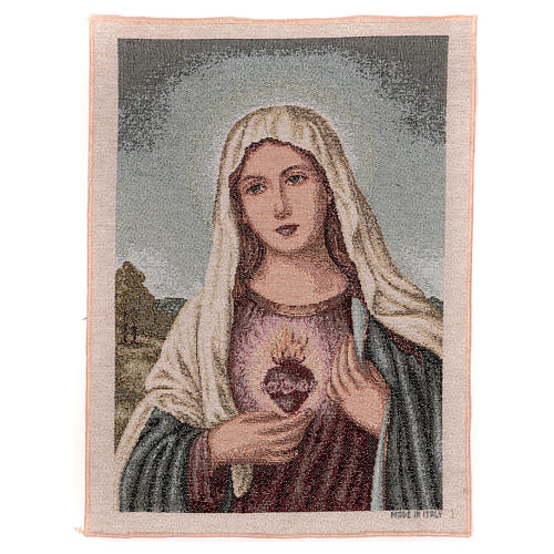 Tapiz Sagrado Corazón de María con paisaje 40x30 cm 1