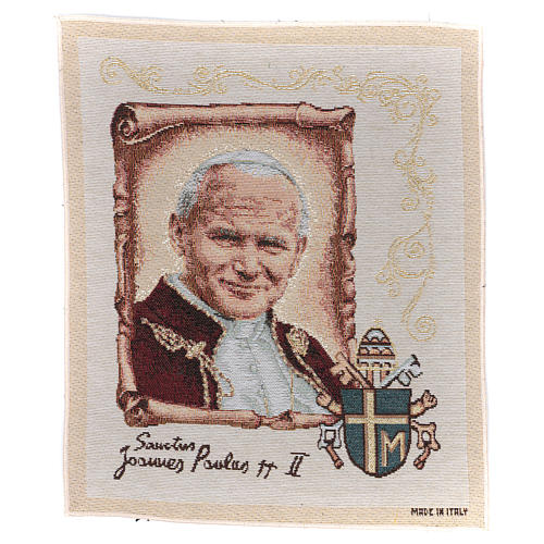 Wandteppich Heiliger Johannes Paul II mit Wappen 35x30 cm 1
